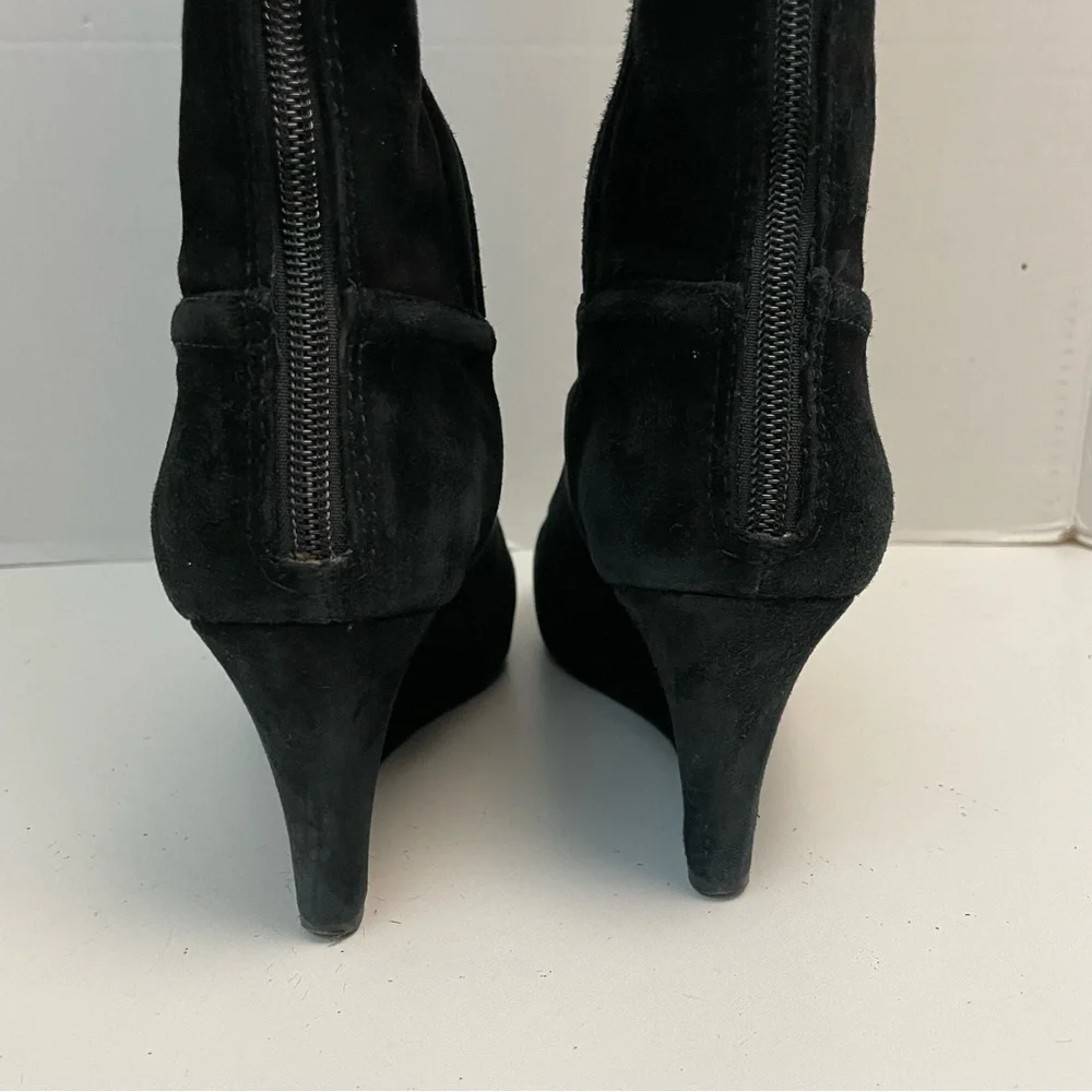 Tory Burch Boots Irene Wedge Tall Softy Suede Leather Logo Black